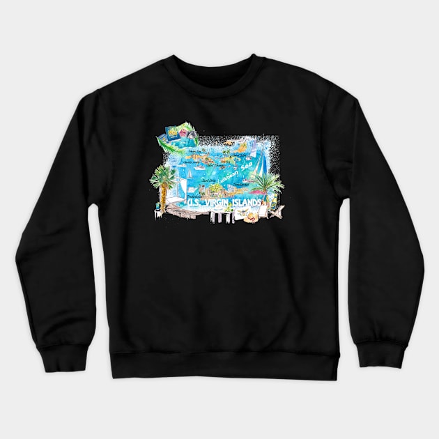 US Virgin Islands Illustrated Travel Map with Roads and Highlights Crewneck Sweatshirt by artshop77